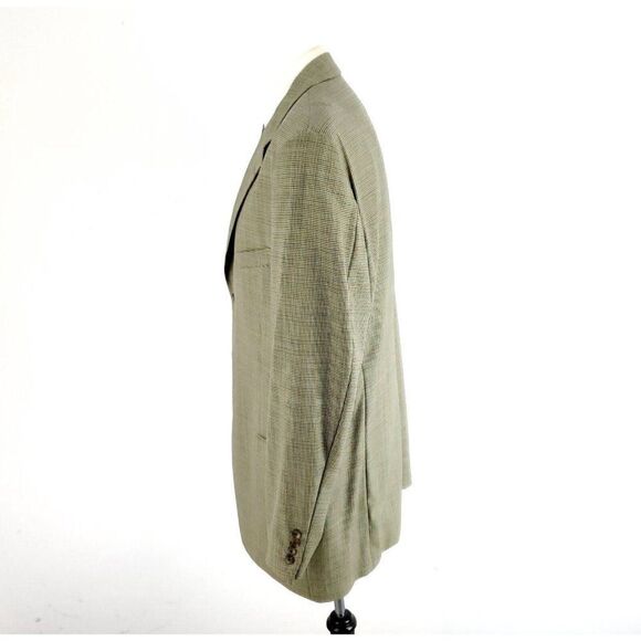 Joseph Abboud Nordstrom Wool 3 Button Sport Coat 42L Tan Houndstooth Windowpane - Picture 4 of 10